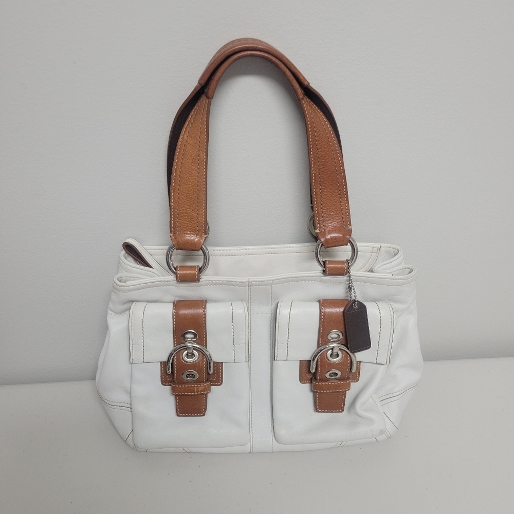 Coach White and Brown Shoulder Bag